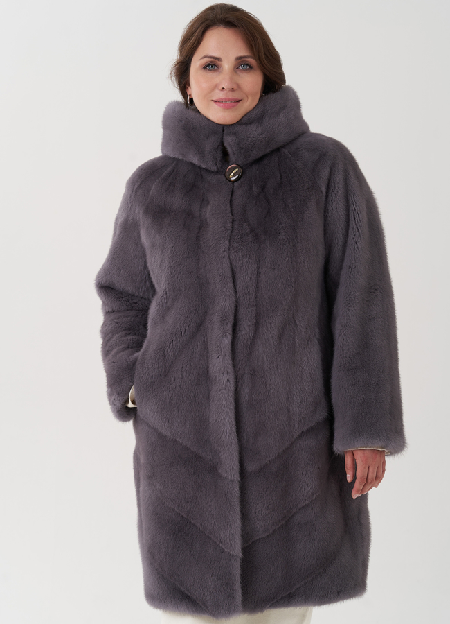 Шуба из норки с капюшоном  модель № 81170 меха малина