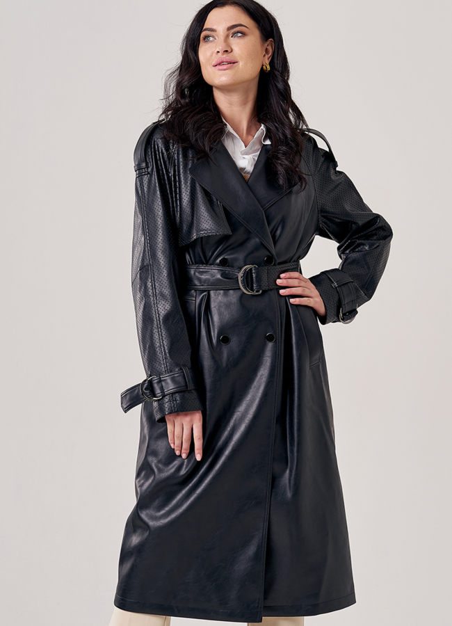 Женское пальто из искусственной кожи модель № 605 меха малина