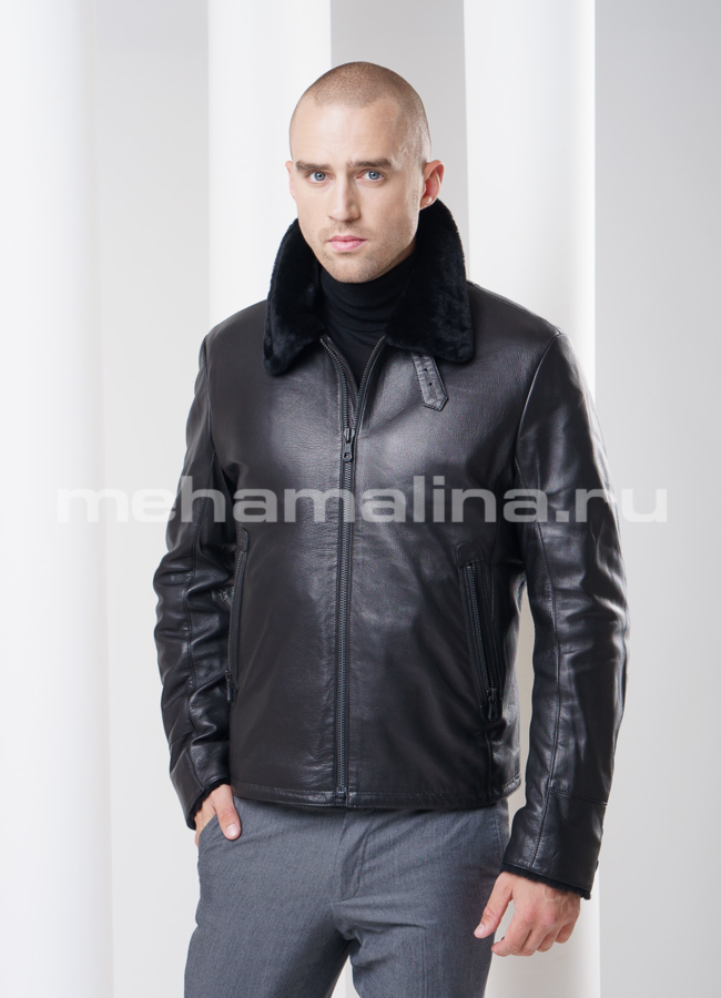 Классическая мужская дубленка модель № DM-67 меха малина