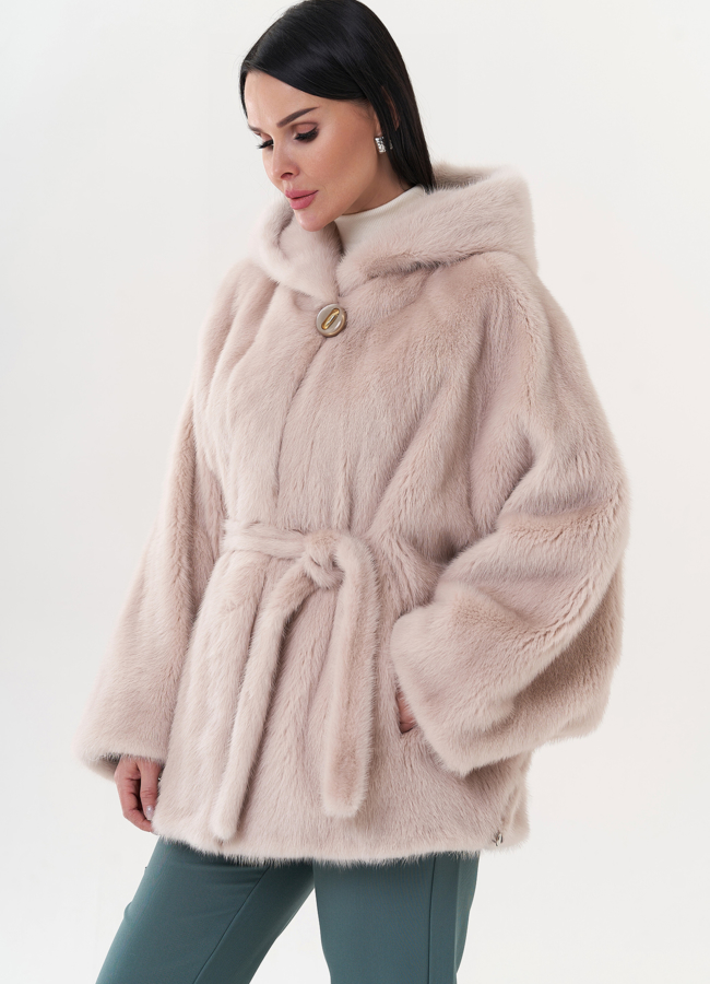 Норковая шуба с капюшоном модель № 26662 универмаг малина