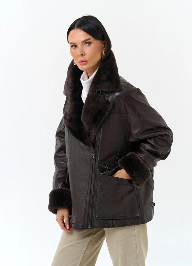 Женский пуховик из натуральной кожи модель № 34336 универмаг малина фото
