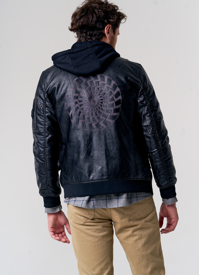 Мужская куртка из эко кожи с капюшоном модель № 1300 в кредит