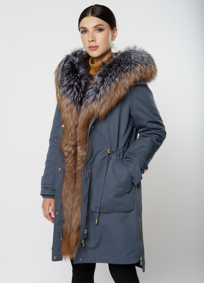 фото Парка синего цвета с меховой отделкой  модель № 12265