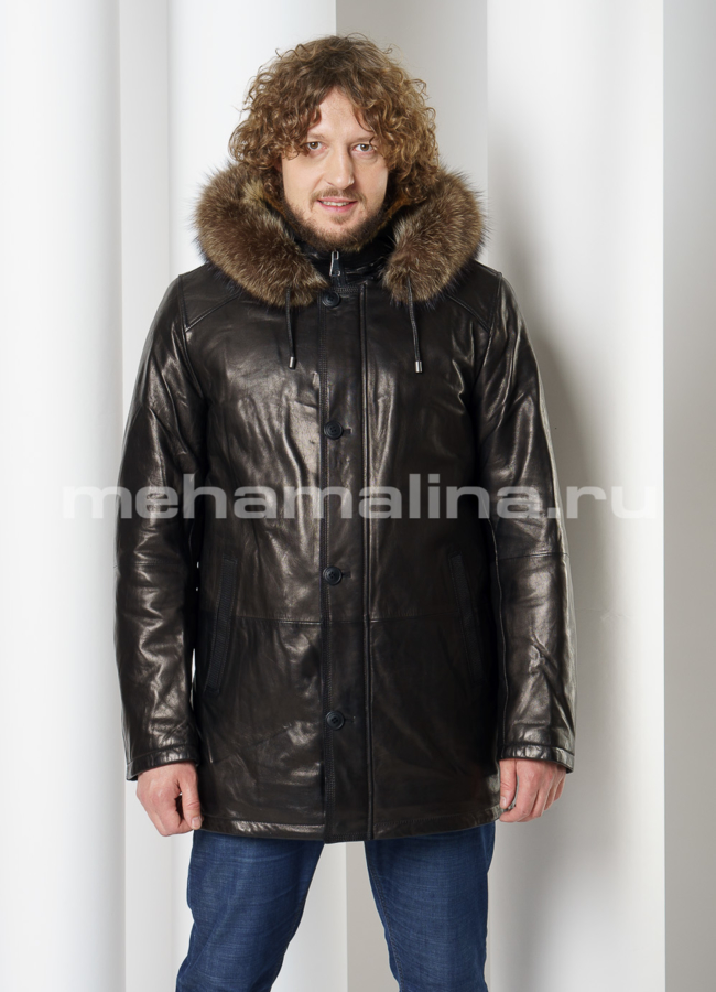 Дубленка из натуральной кожи на волке модель № DM-133 универмаг малина