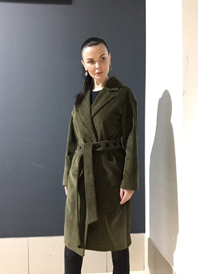фото Пальто из вельвета в цвете хаки модель № 731