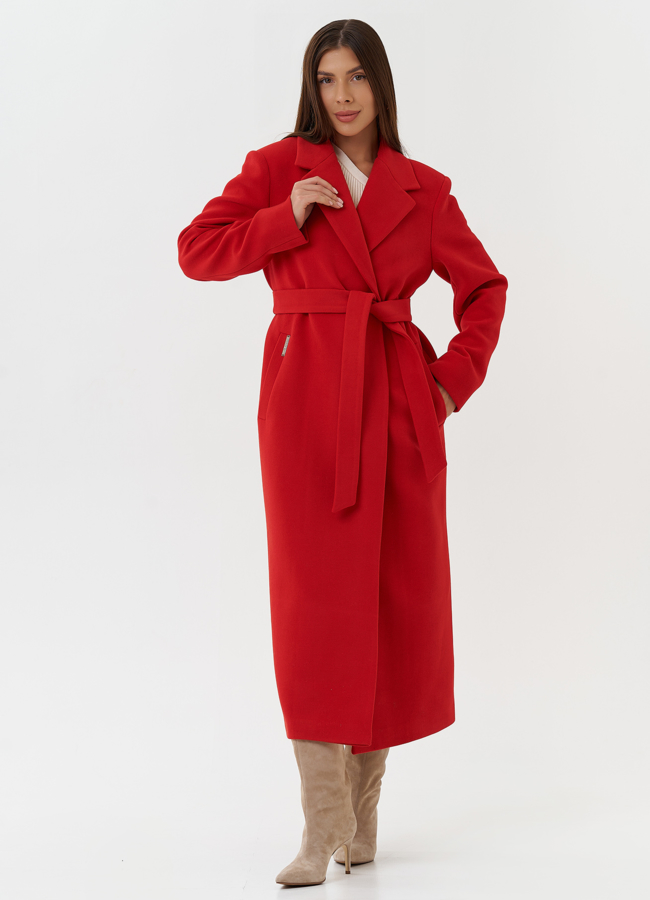 Яркое пальто с английским воротником модель № 28087 в кредит