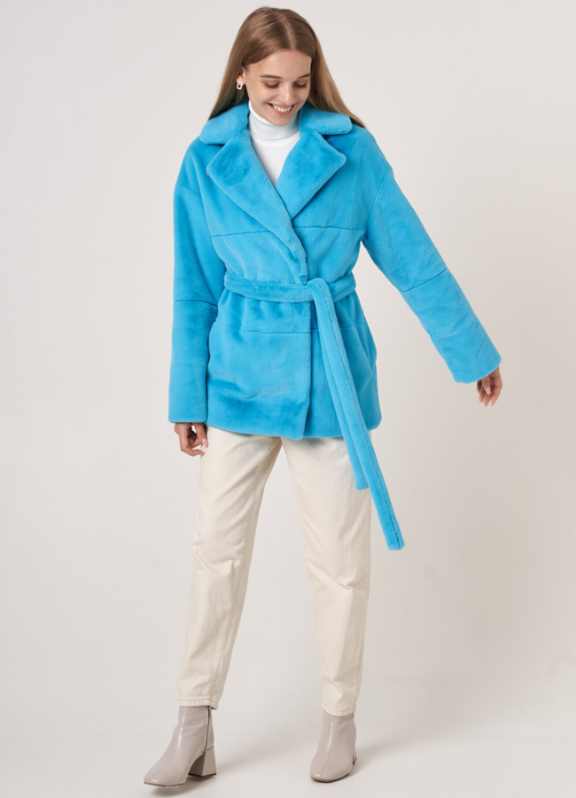 Укороченная эко шуба под норку бирюзового цвета модель № 812 в рассрочку