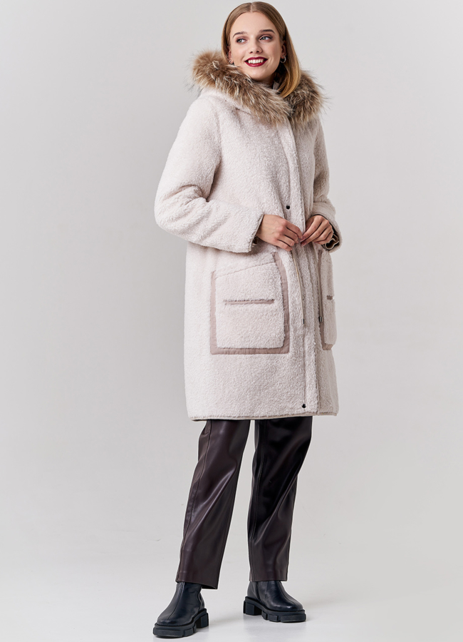 Двусторонняя парка с капюшоном бежевого цвета модель № 21132 в кредит