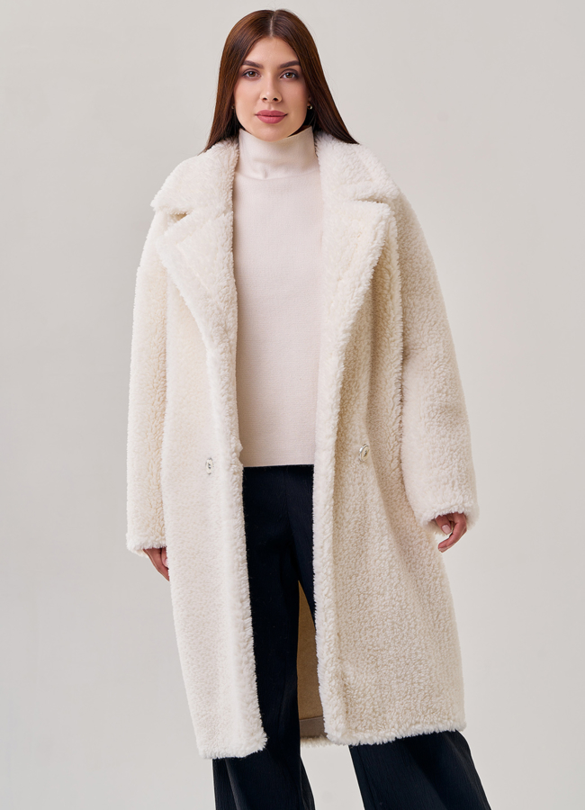 Белая шуба из шерсти с английским воротником модель № 19427 универмаг малина