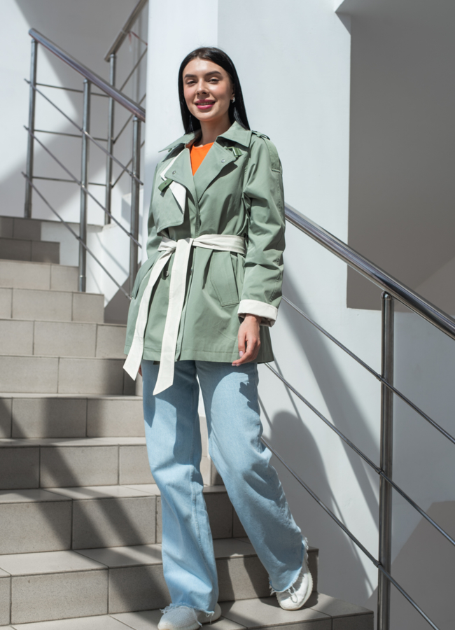 Тренч женский с поясом  модель № 22892 меха малина