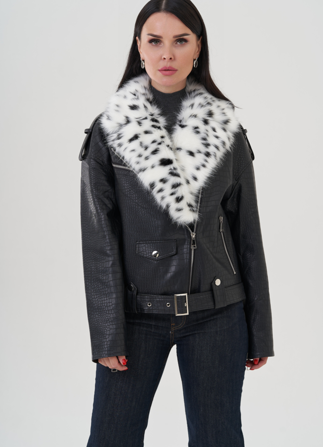 Куртка из эко кожи черного цвета модель № 24909 в кредит