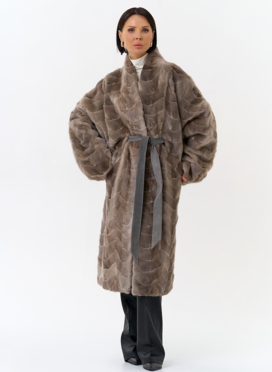 Шуба из меха норки с поясом