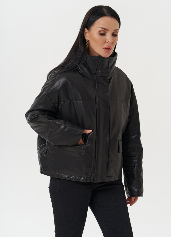 Утепленная кожаная куртка модель № 28116 в кредит