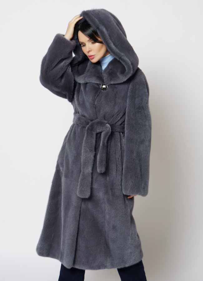 Шуба под пояс из скандинавской норки модель № S-512 меха малина