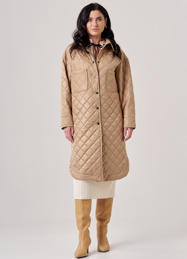 фото Пальто-рубашка бежевого цвета модель № 37