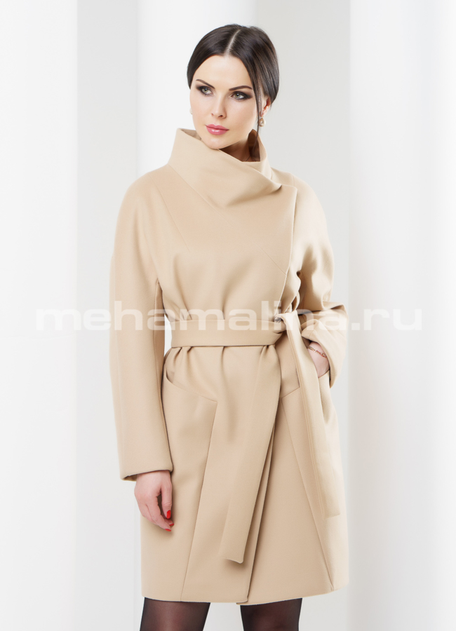 Женское пальто, шерсть модель № BP-33 меха малина