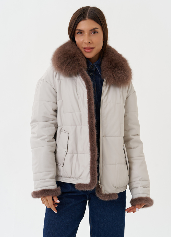 Пуховик из эко кожи с натуральным мехом модель № 27727 универмаг малина