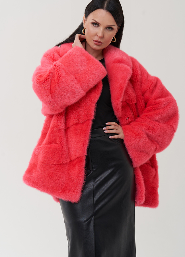 Шуба из норки с английским воротником  модель № 24706 универмаг малина