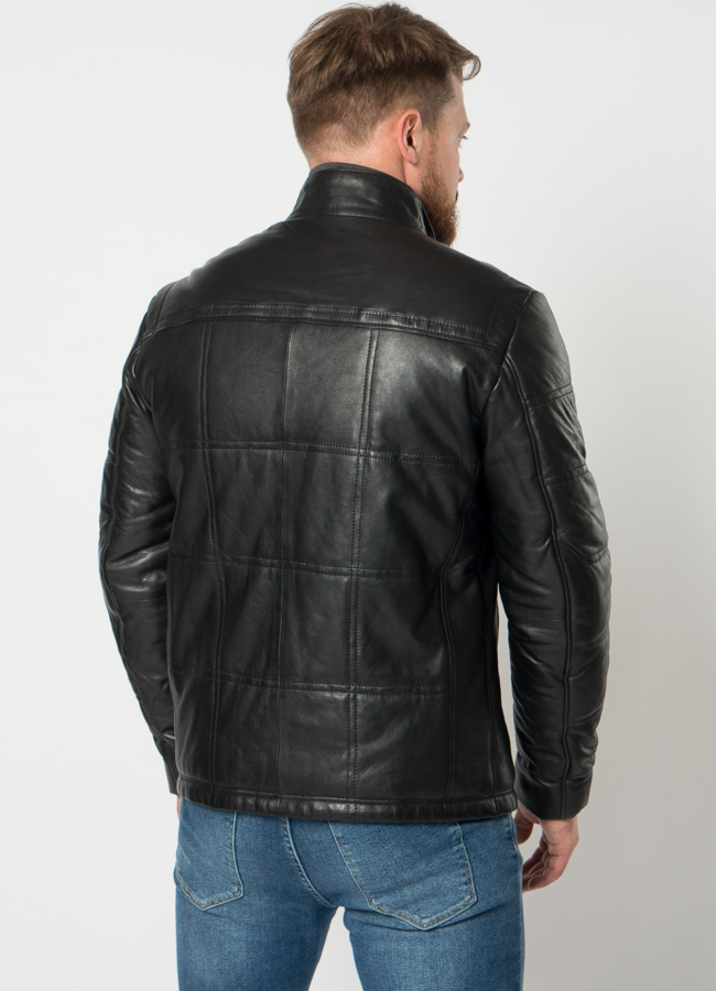 Утепленная куртка из натуральной кожи в черном цвете модель № 21616 в рассрочку