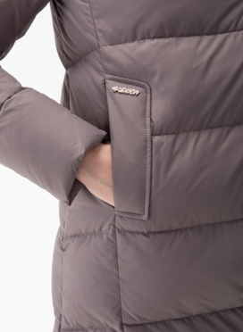 Комбинированный женский пуховик с капюшоном