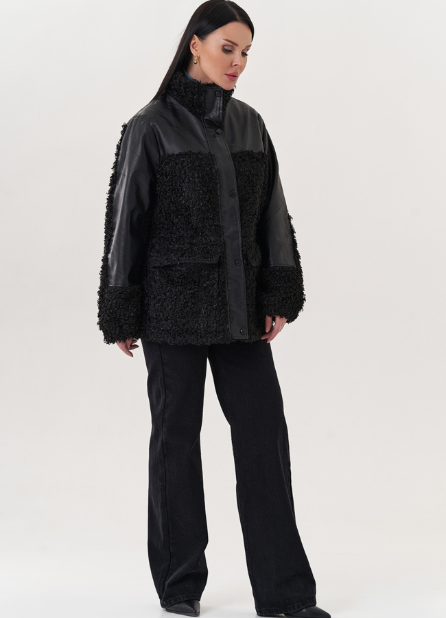 фото Комбинированный жакет с эко мехом модель № 26853