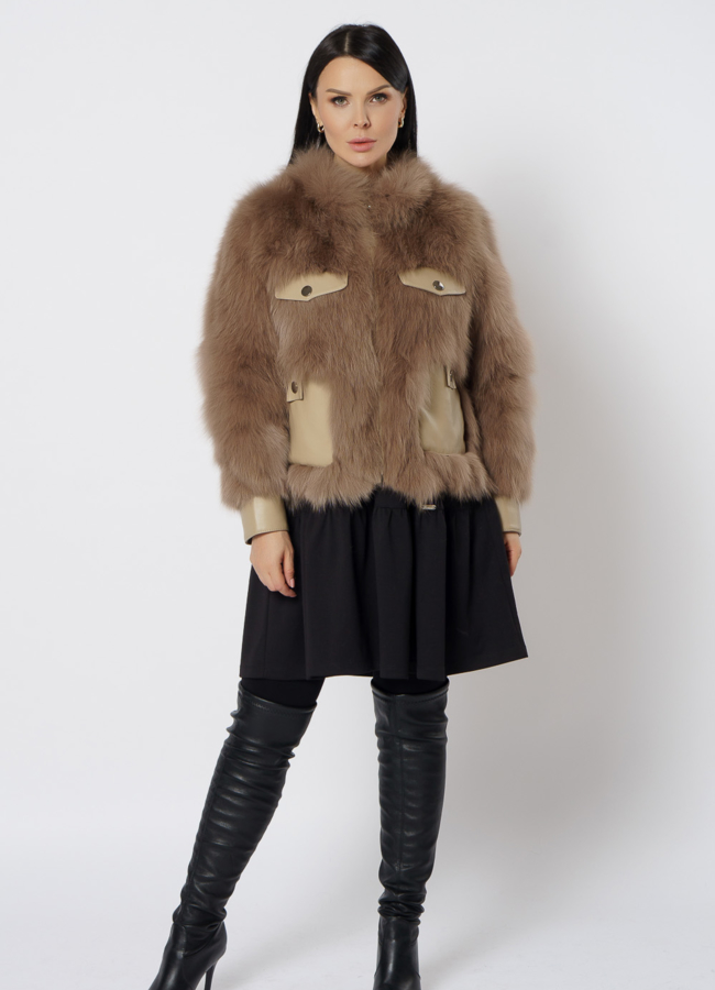 фото Меховая куртка женская с отделкой из песца модель № 21780