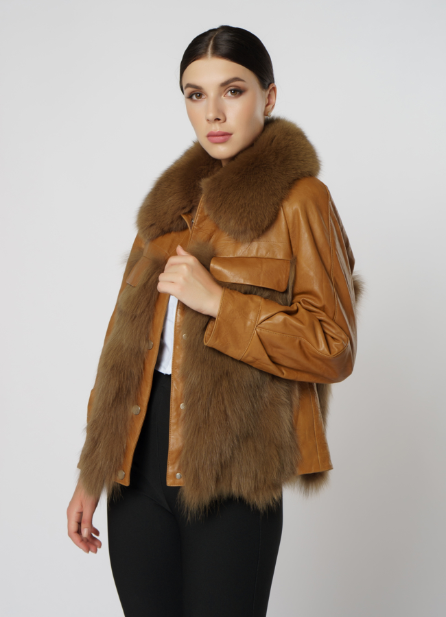 Куртка женская из натуральной кожи с отделкой из песца модель № 22099 универмаг малина
