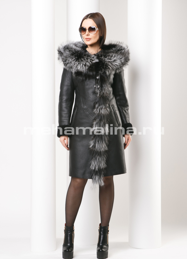 Дубленка с капюшоном модель № D-162 в рассрочку