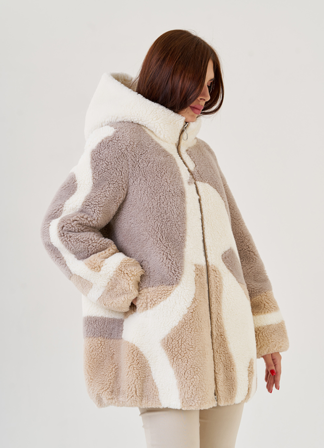 Женское полупальто из эко меха с капюшоном модель № 23421 универмаг малина