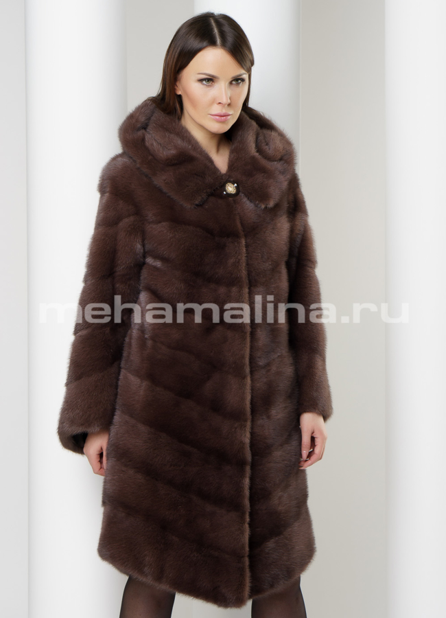 Норковая шуба с капюшоном модель № S-588 универмаг малина