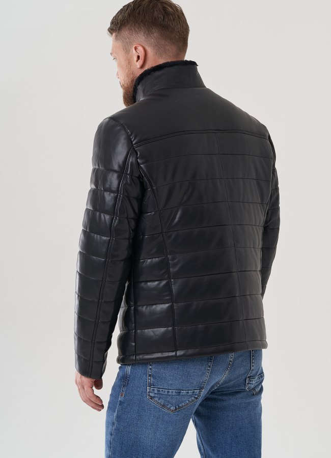 Пуховик мужской из эко кожи  модель № 81849 универмаг малина