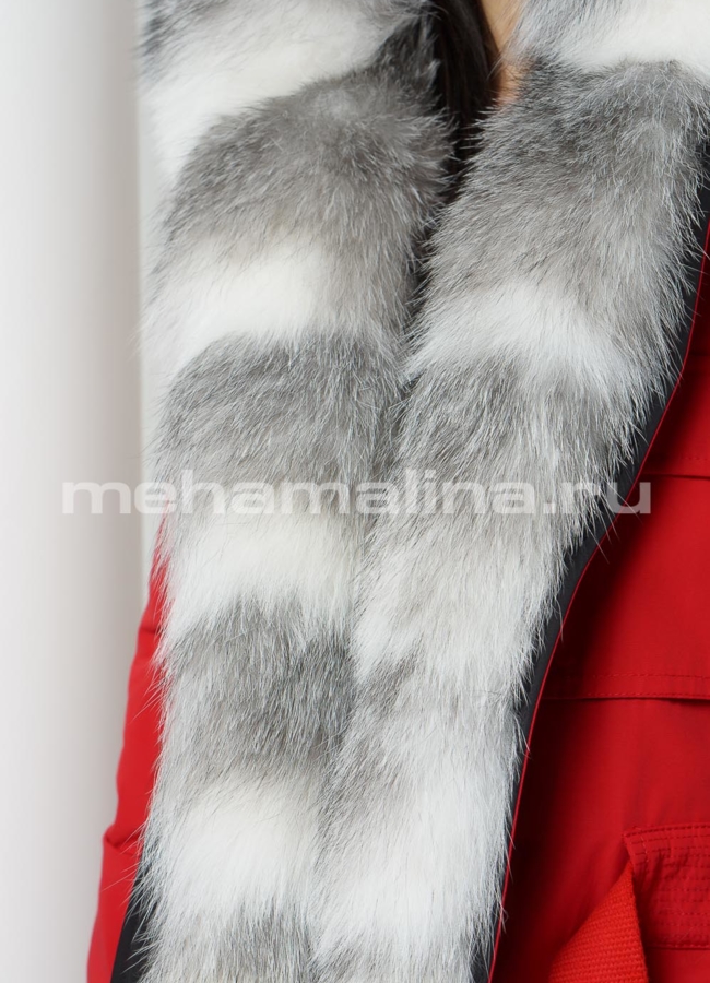 Красная парка с арктической лисой  модель № 613 универмаг малина