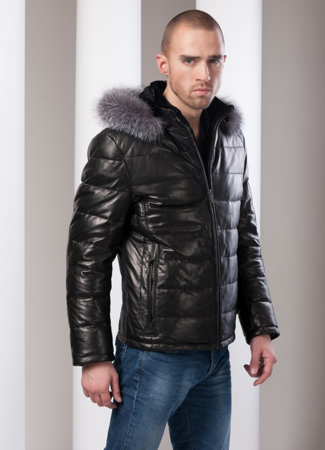 фото Кожаный пуховик модель № ПМ-45