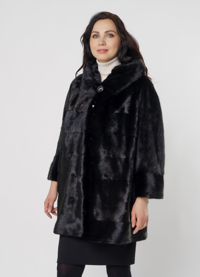 Норковая шуба поперечная с капюшоном модель № 8010 универмаг малина