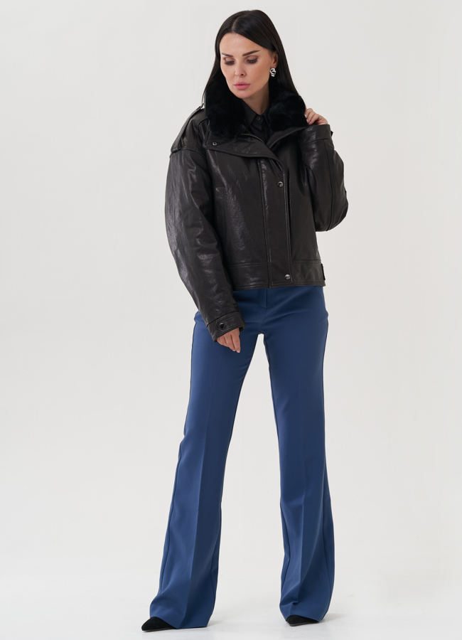 фото Куртка из натуральной кожи с отделкой из меха кролика модель № 25380