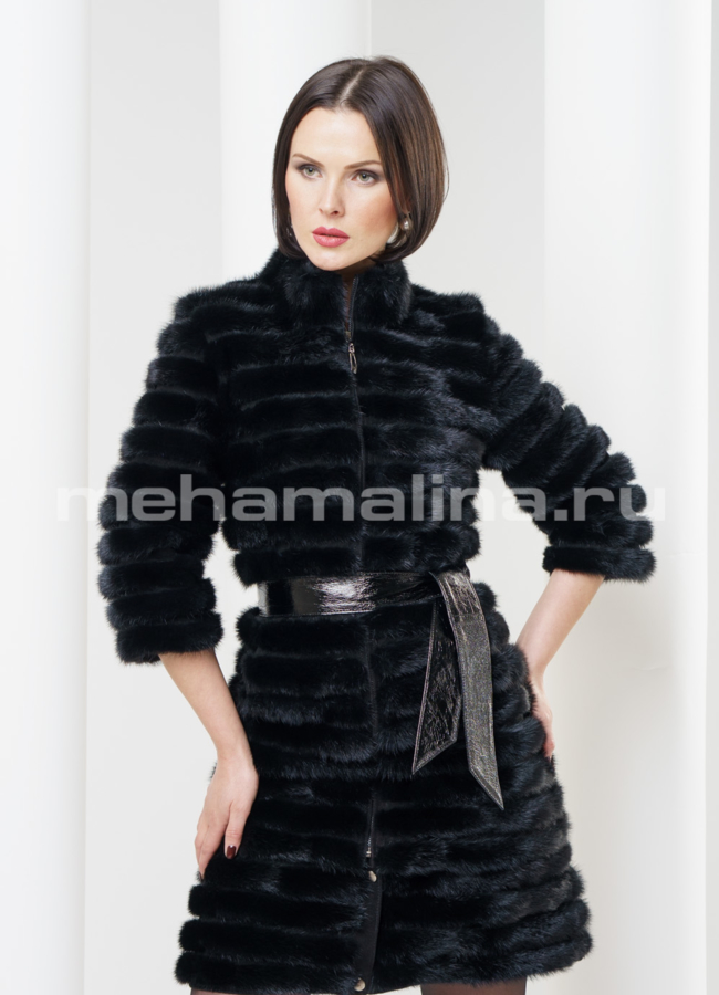 Облегченная норковая шуба-жакет модель № S-314 меха малина
