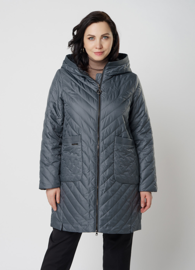 Полупальто женское зеленого цвета модель № 20669 меха малина