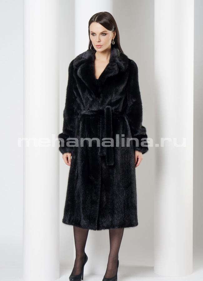 Норковая шуба черного цвета с английским воротником модель № S-750 в кредит