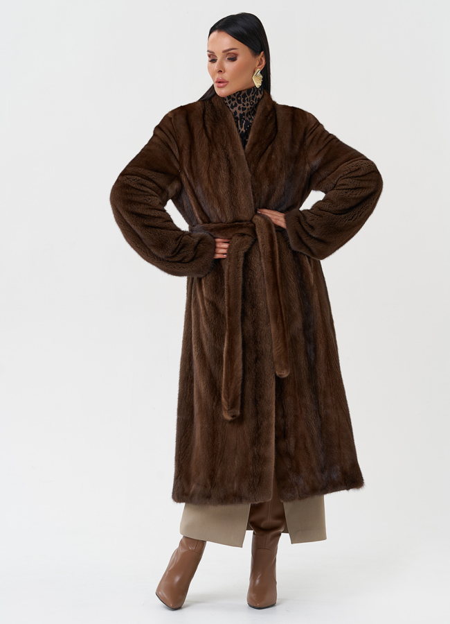 Шуба из меха скандинавской норки модель № 28632 меха малина