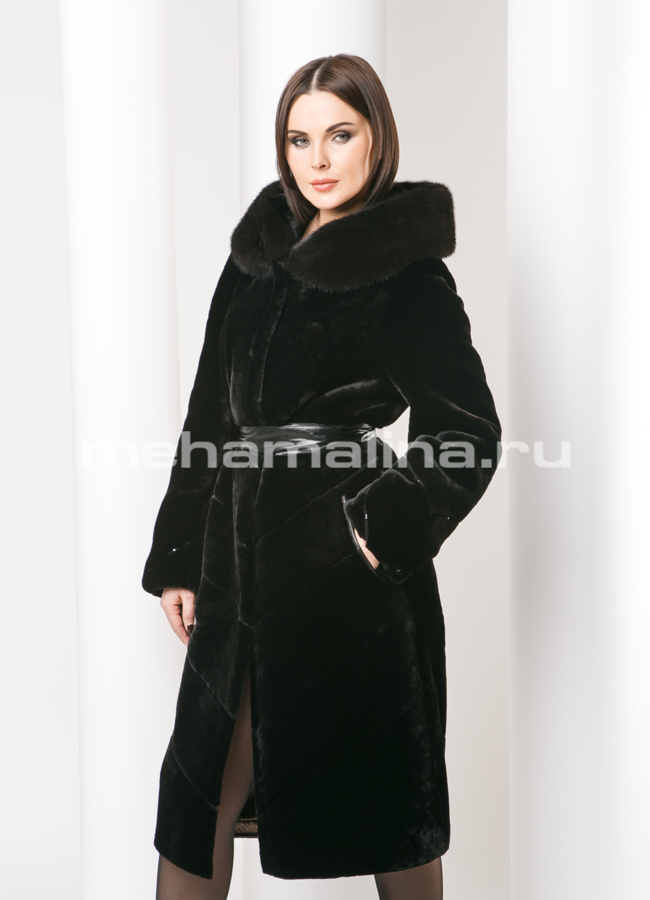 Шуба с капюшоном модель № S-492 универмаг малина