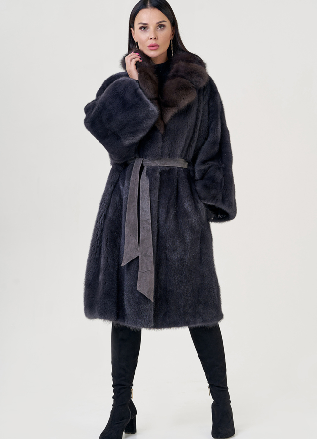 Шуба из норки с воротником из куницы модель № 76949 универмаг малина