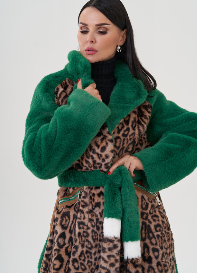 Пальто с анималистичным принтом из эко меха модель № 24916 универмаг малина