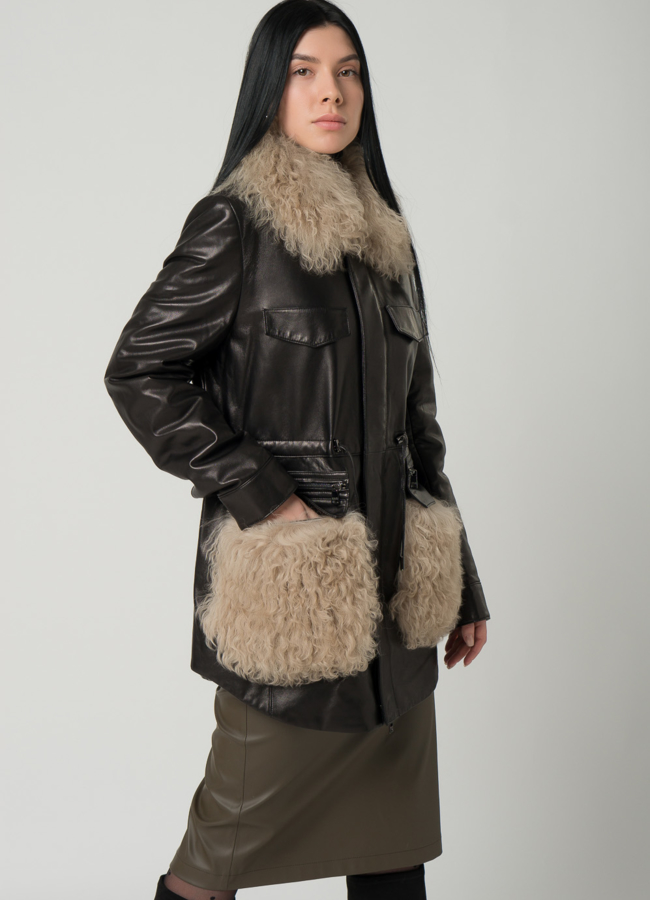 Кожаная куртка с мехом модель № 2123 меха малина