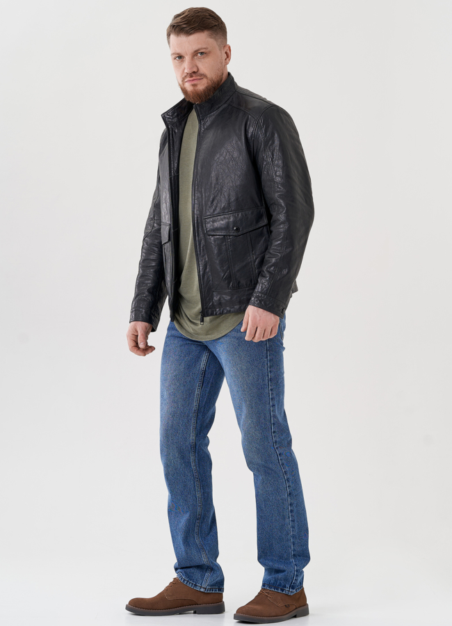 Мужская кожаная куртка серого цвета  модель № 24481 универмаг малина