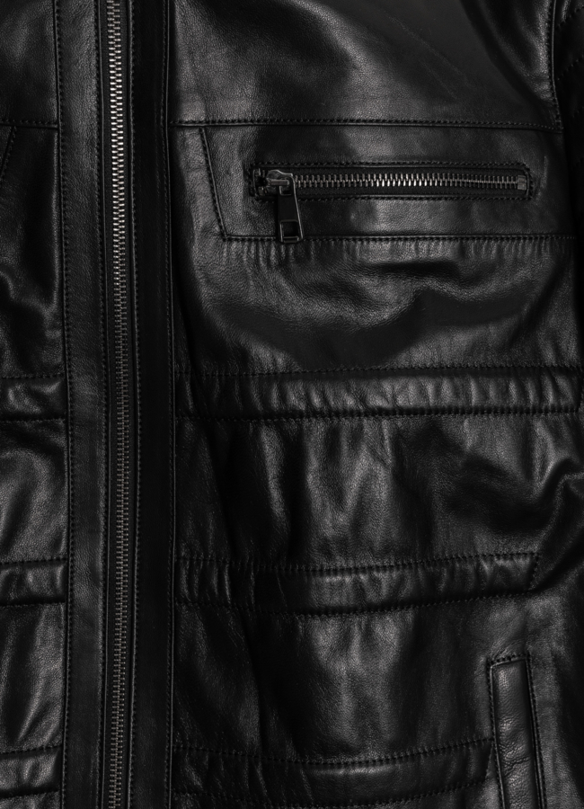 Куртка кожаная черного цвета модель № 1701 в рассрочку