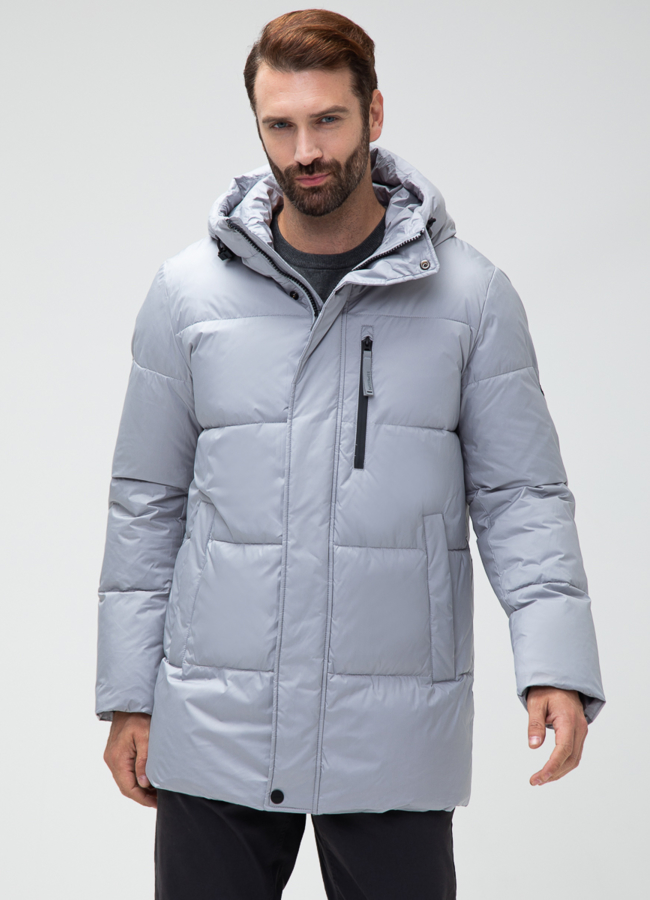 Мужской пуховик с капюшоном  модель № 28870 меха малина