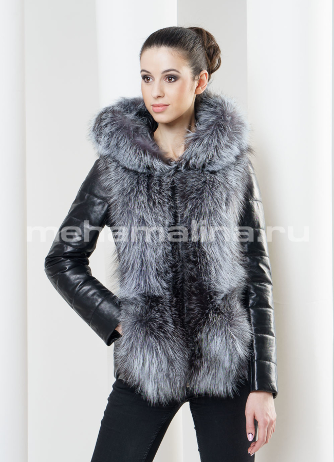 Кожаная куртка трансформер с чернобуркой модель № K-271 универмаг малина