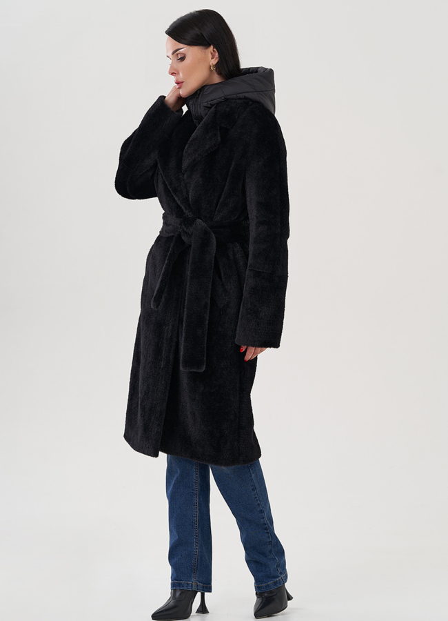 Женское ворсовое пальто в черном цвете модель № 23273 универмаг малина