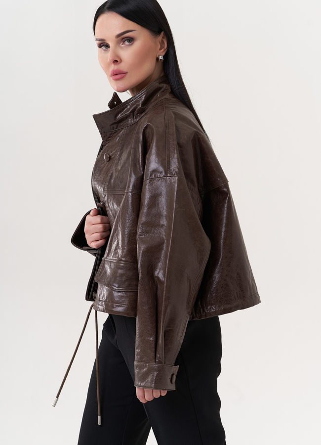 Кожаная куртка оверсайз модель № 26891 универмаг малина