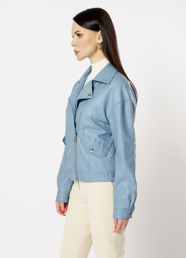 Куртка из эко кожи голубого цвета модель № 20627 в рассрочку